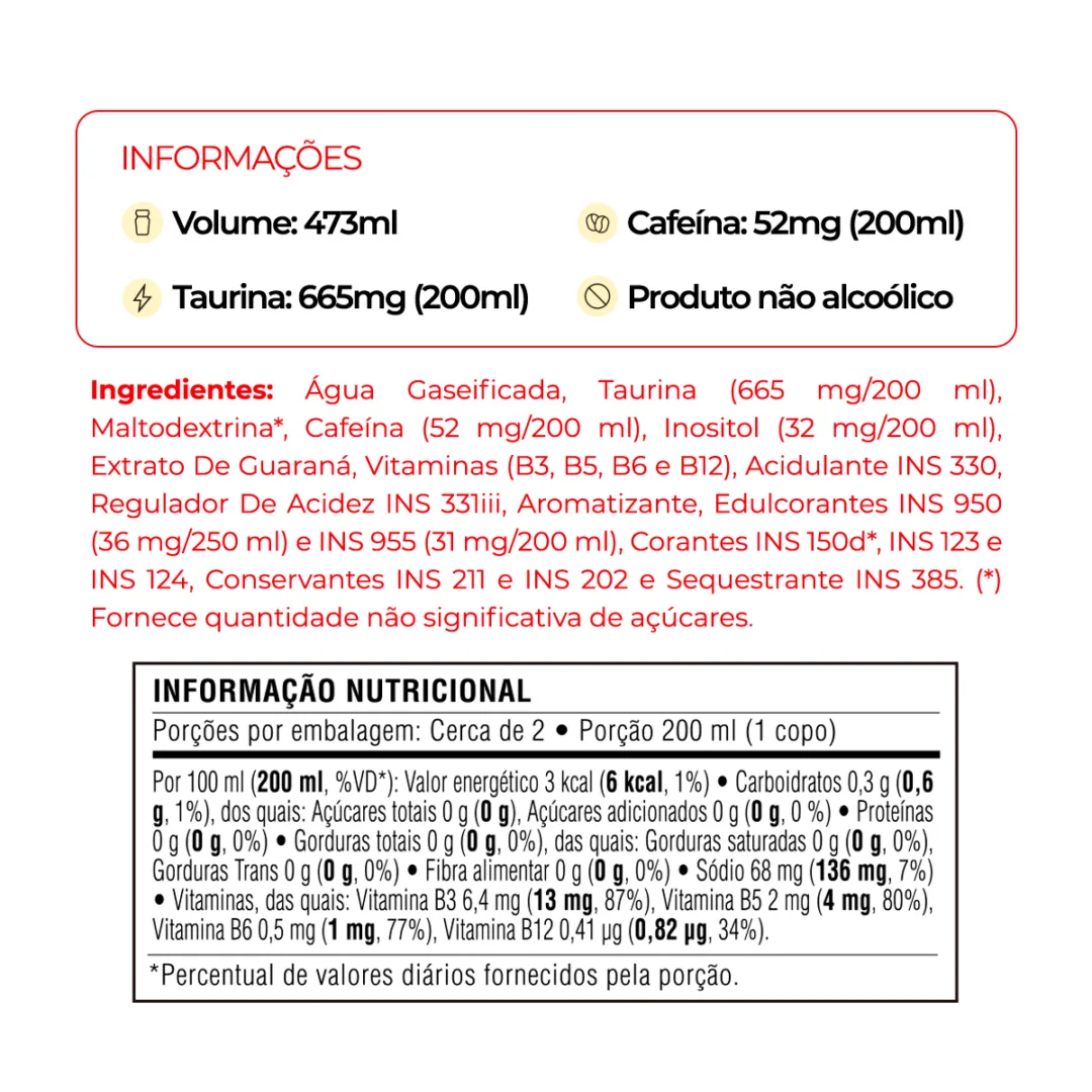 Informações e tabela nutricional do Baly Cereja Zero