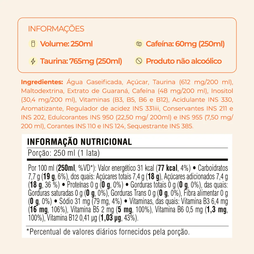 Informações e tabela nutricional do Baly Floripa Spritz