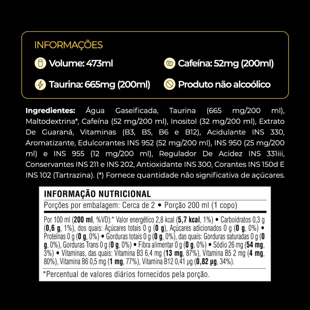 Informações e tabela nutricional do Baly Tradicional Zero