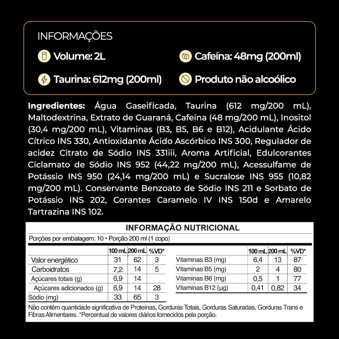 Informações e tabela nutricional do Baly Tradicional Zero