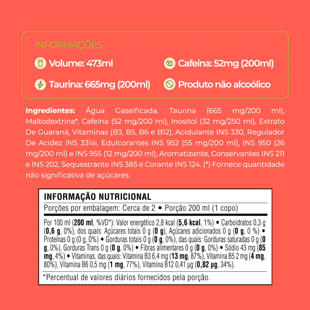 Informações e tabela nutricional do Baly Melancia Zero