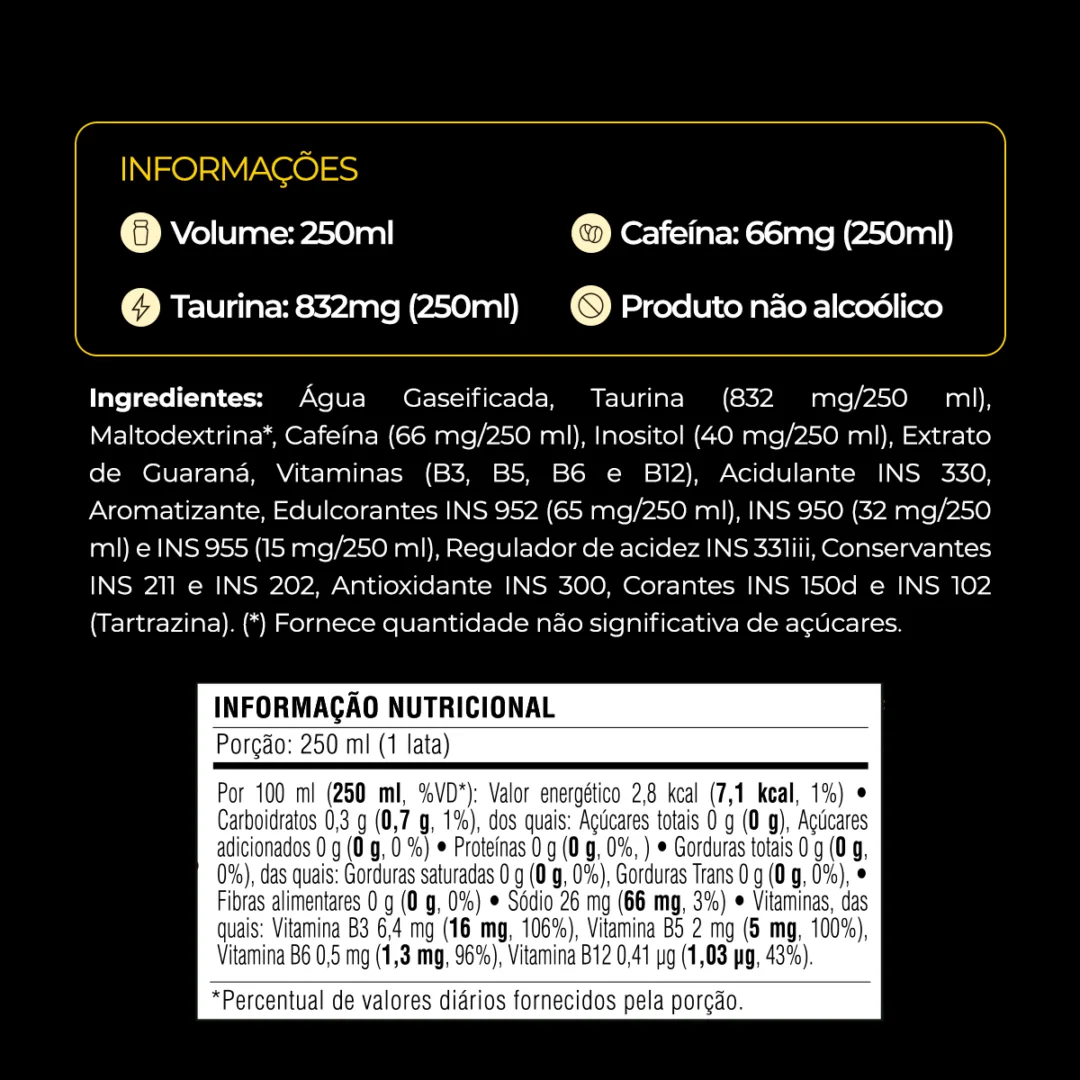 Informações e tabela nutricional do Baly Tradicional Zero