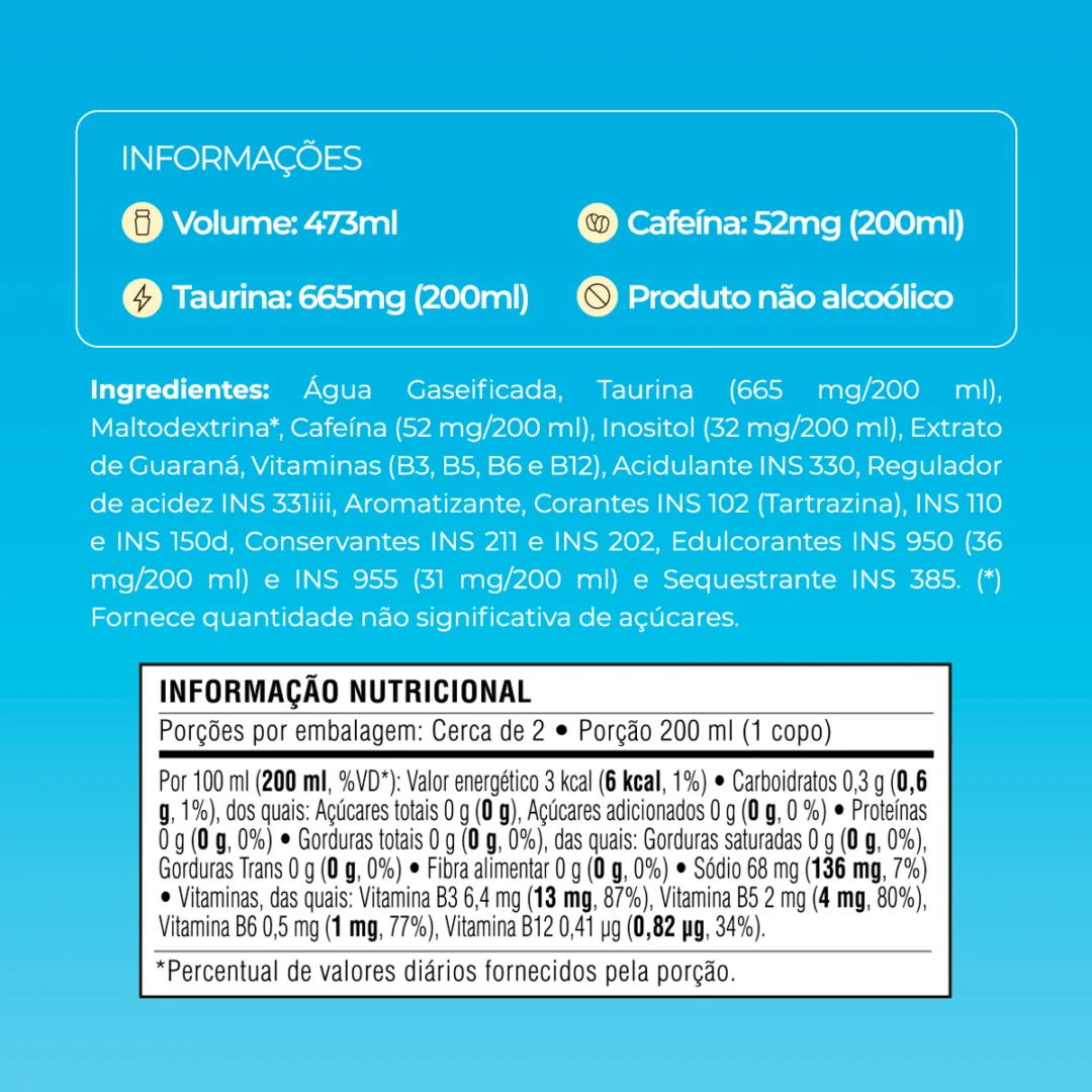 Informações e tabela nutricional do Baly Manga Zero