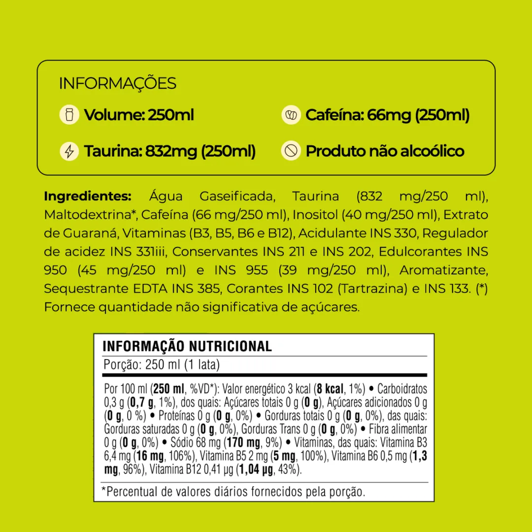 Informações e tabela nutricional do Baly Uva Verde Zero