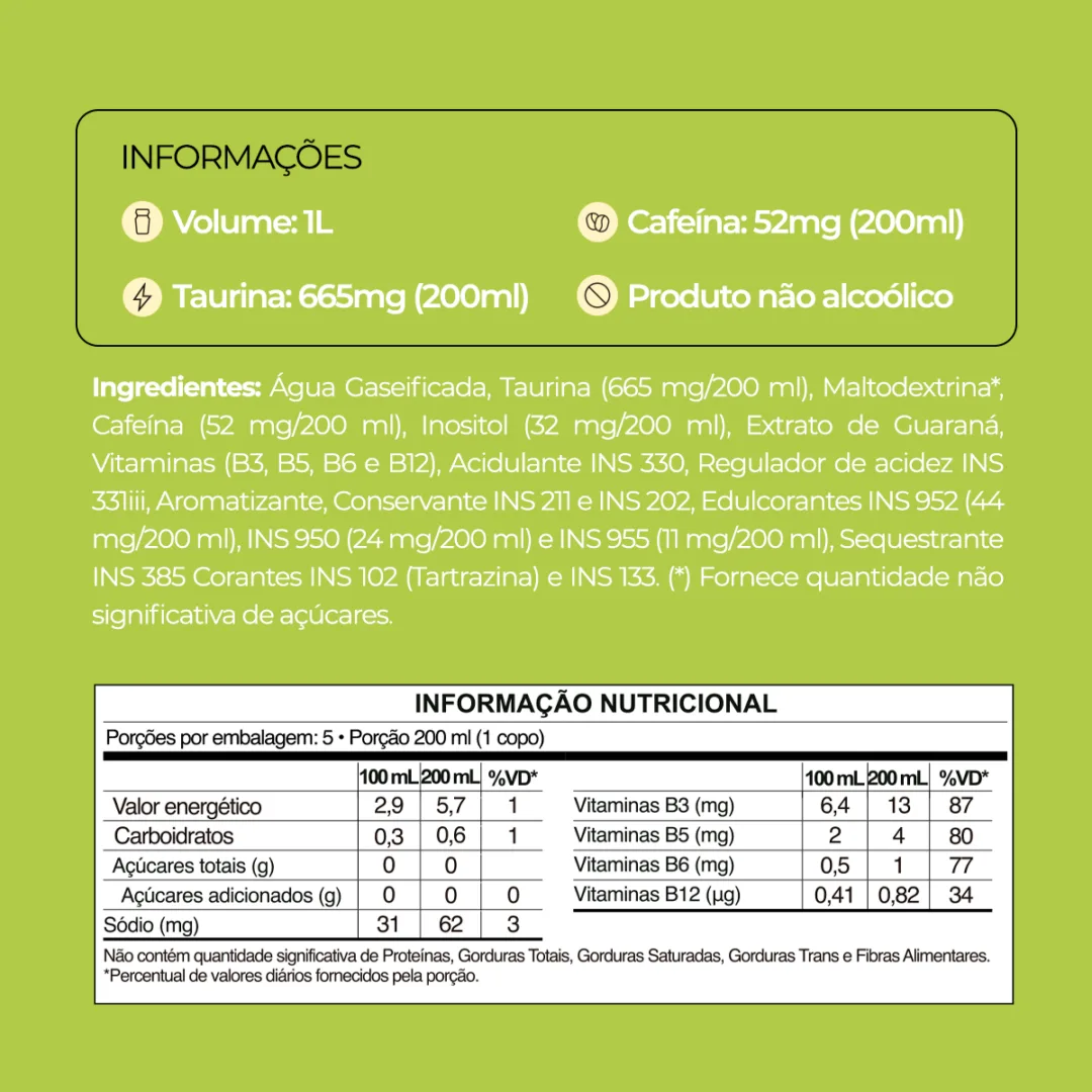 Informações e tabela nutricional do Baly Maçã Verde Zero