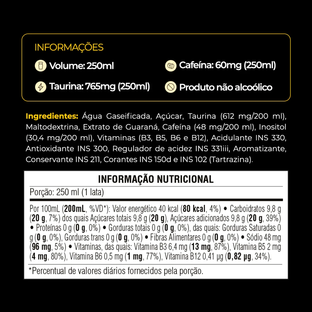 Informações e tabela nutricional do Baly Tradicional