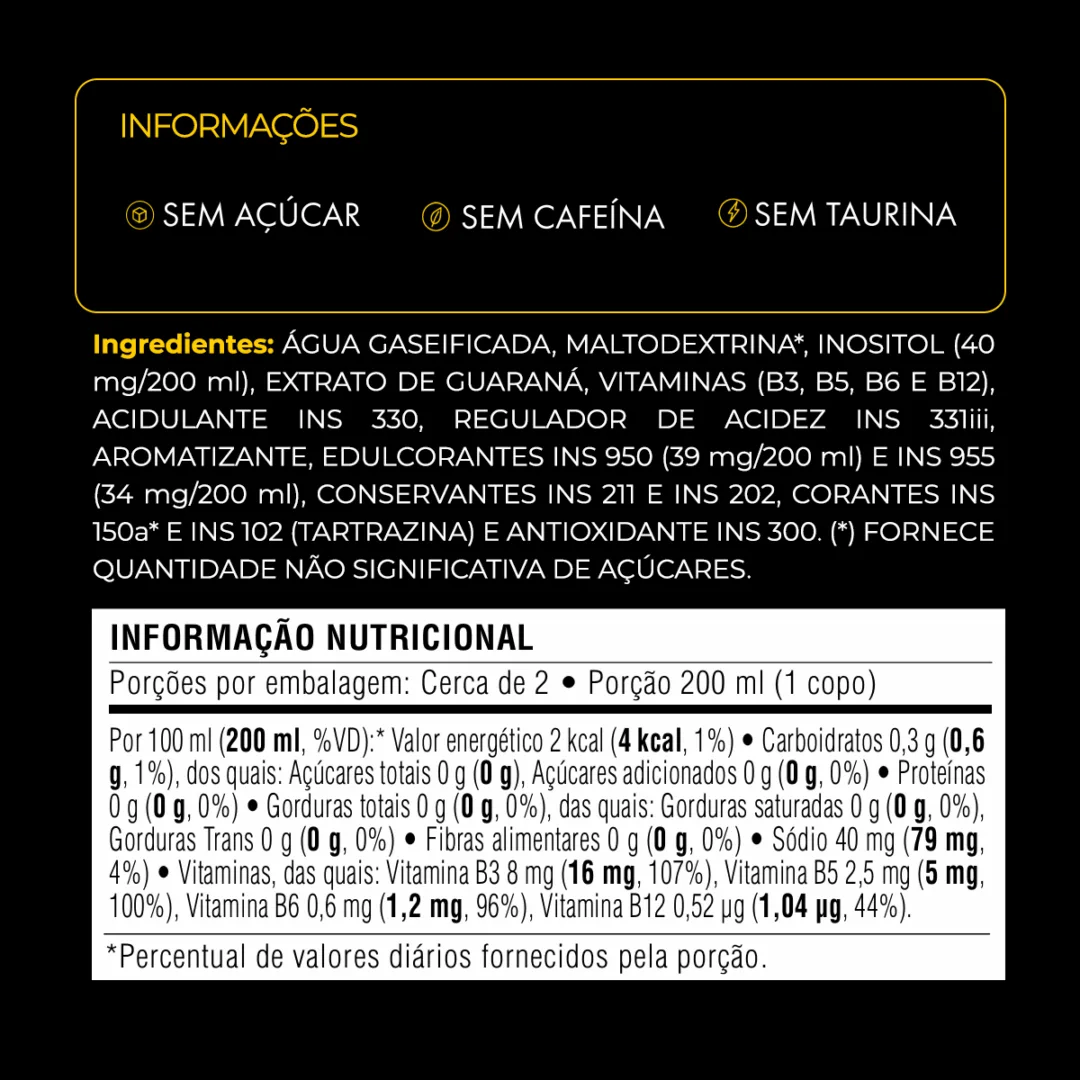 Informações e tabela nutricional do Baly Tradicional Free