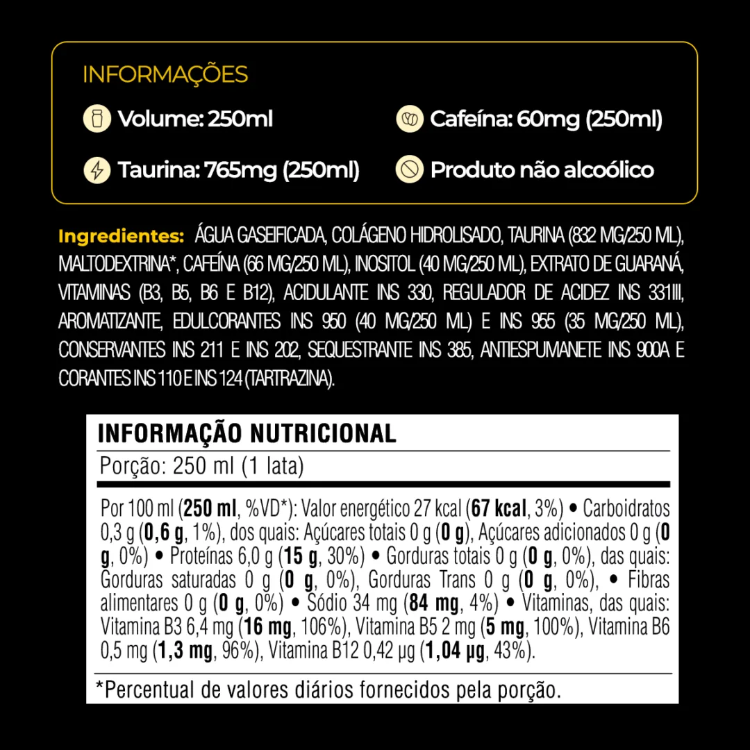Informações e tabela nutricional do Baly PRO Morango e Pêssego