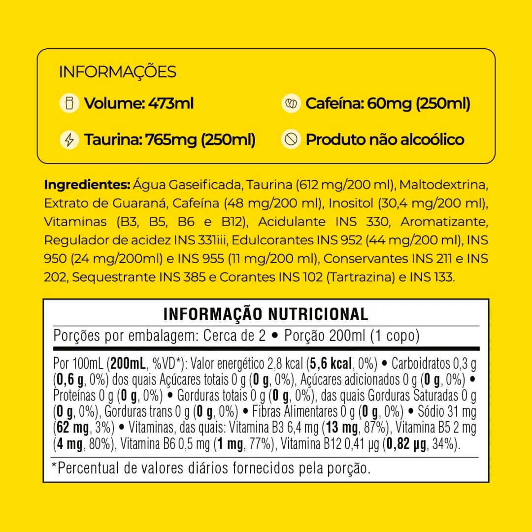 Informações e tabela nutricional do Baly Abacaxi com Hortelã Zero