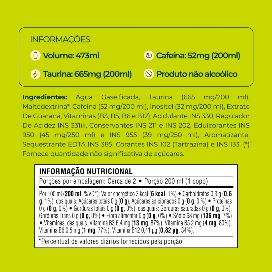 Informações e tabela nutricional do Baly Uva Verde Zero