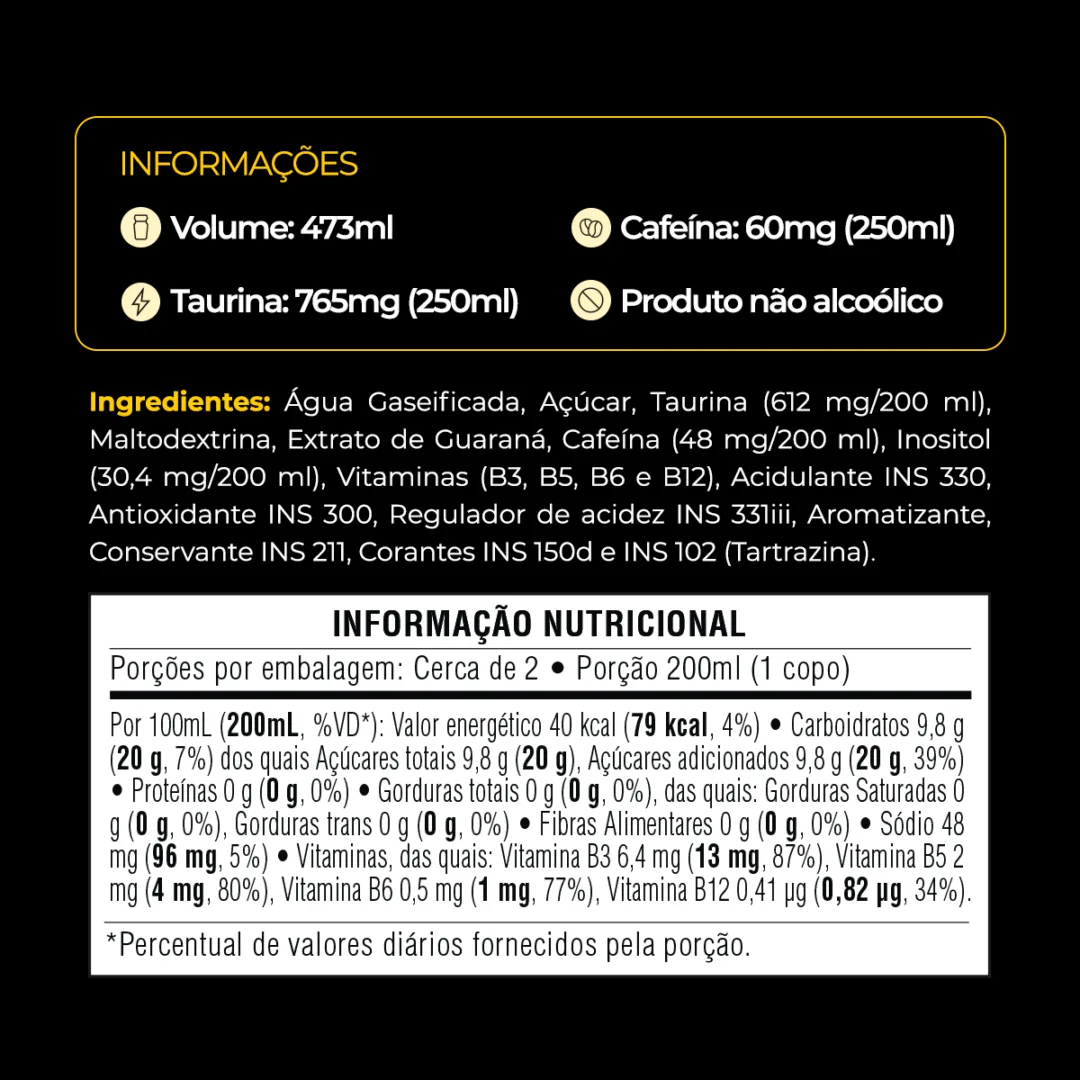 Informações e tabela nutricional do Baly Tradicional