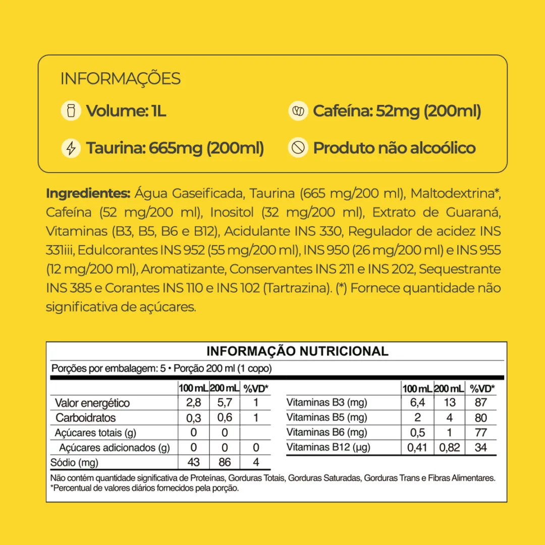 Informações e tabela nutricional do Baly Tropical Zero