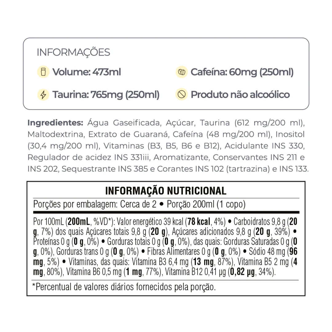 Informações e tabela nutricional do Baly Coco e Açaí