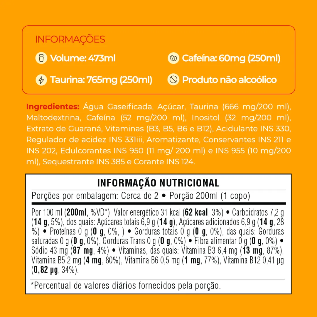 Informações e tabela nutricional do Baly Morango e Pêssego