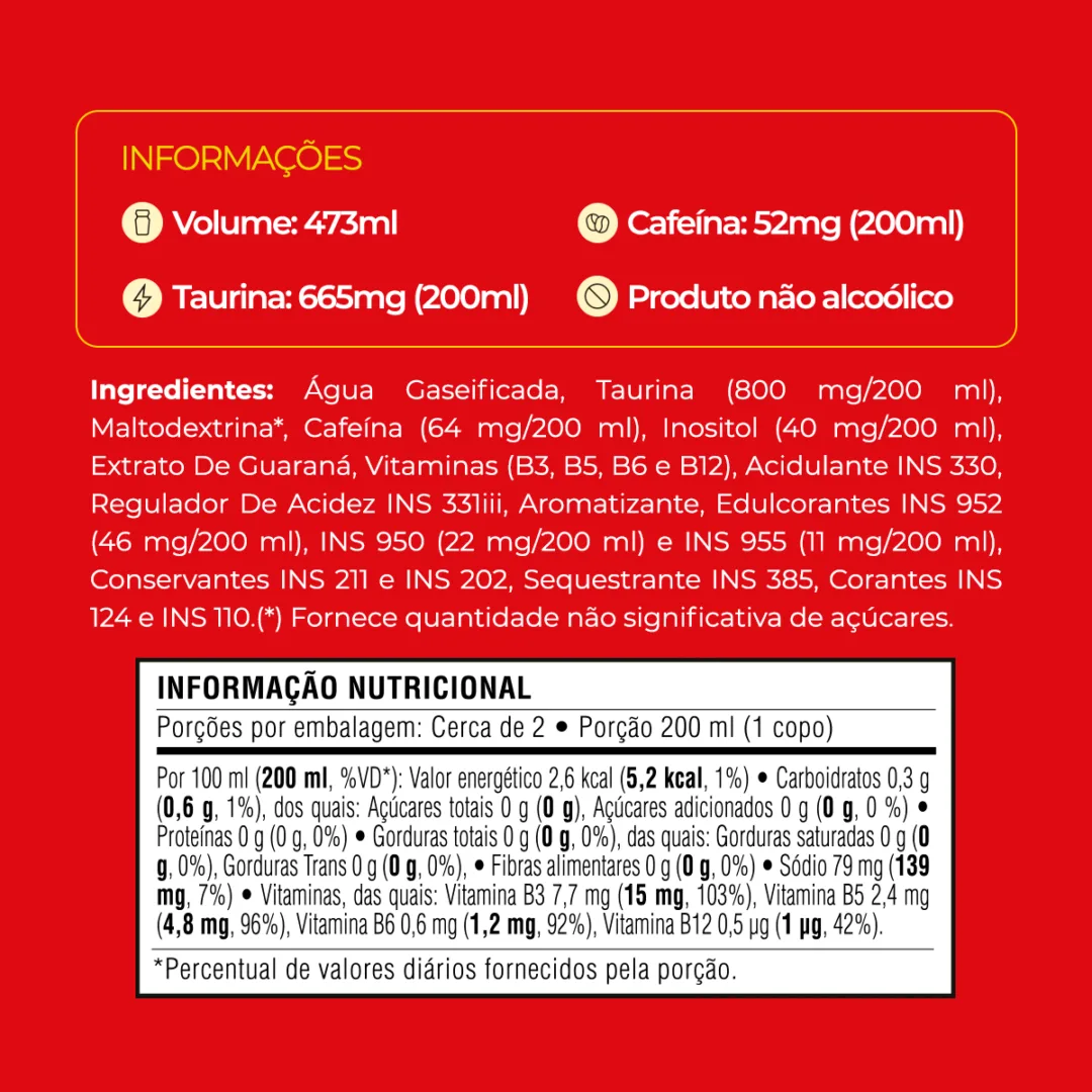 Informações e tabela nutricional do Baly Gamer Redragon Zero