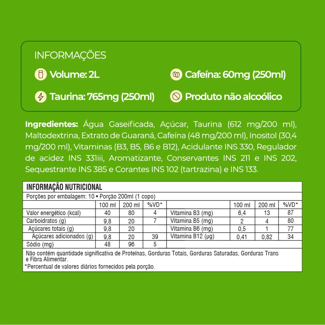 Informações e tabela nutricional do Baly Maçã Verde