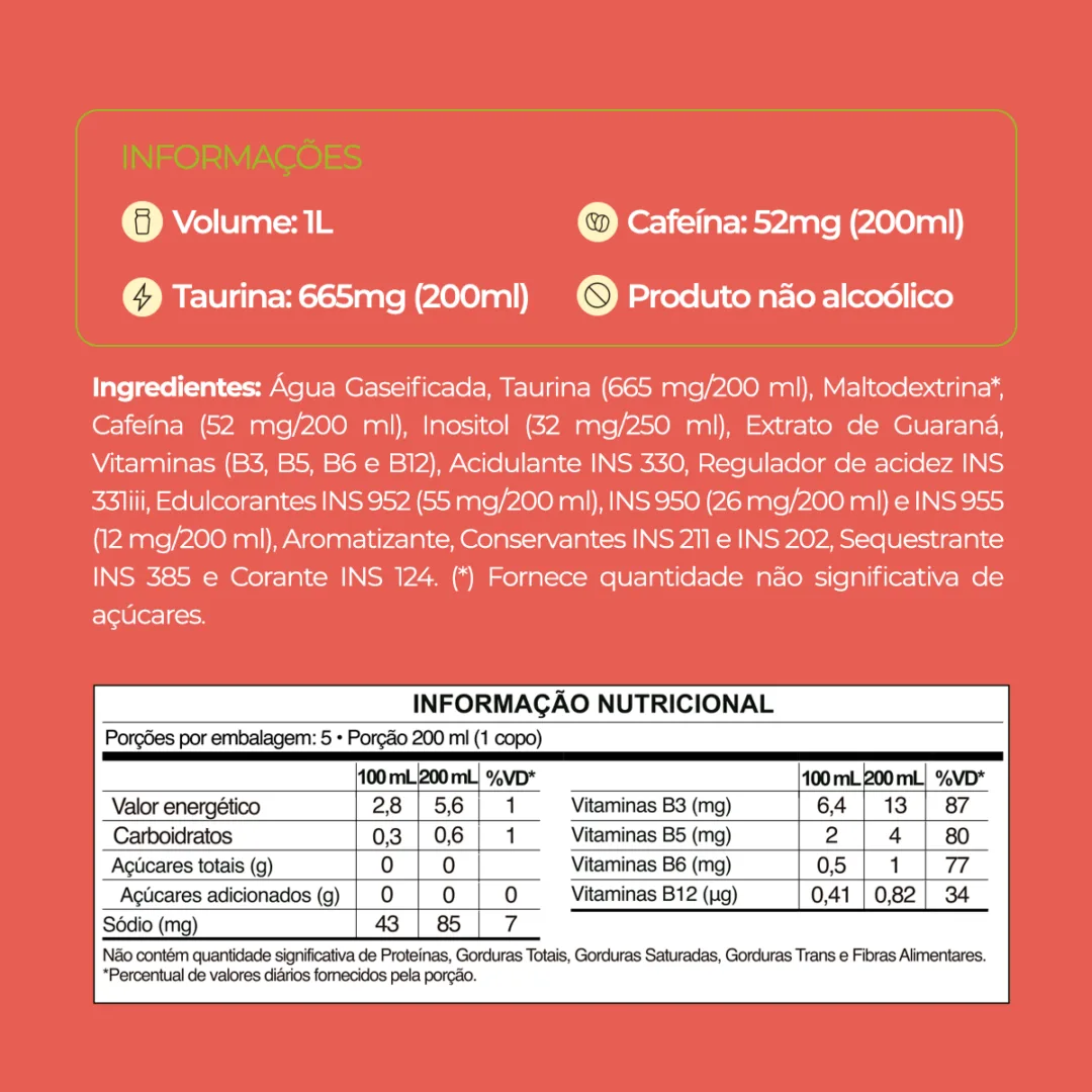 Informações e tabela nutricional do Baly Melancia Zero