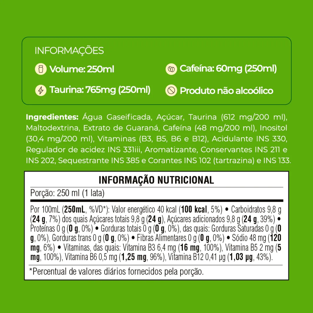 Informações e tabela nutricional do Baly Maçã Verde