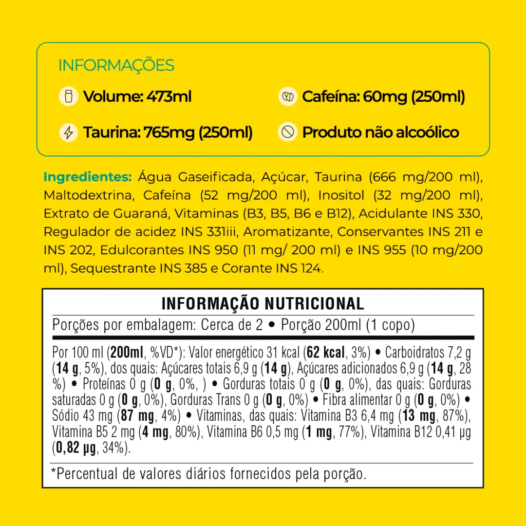 Informações e tabela nutricional do Baly Abacaxi com Hortelã