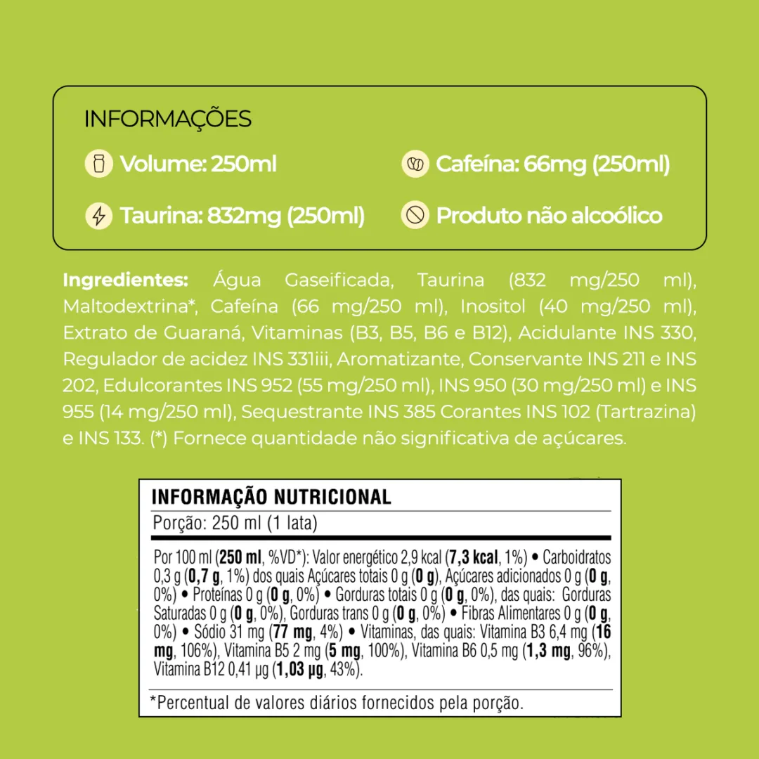 Informações e tabela nutricional do Baly Maçã Verde Zero