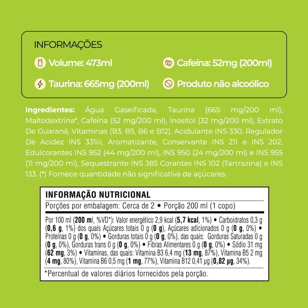 Informações e tabela nutricional do Baly Maçã Verde Zero