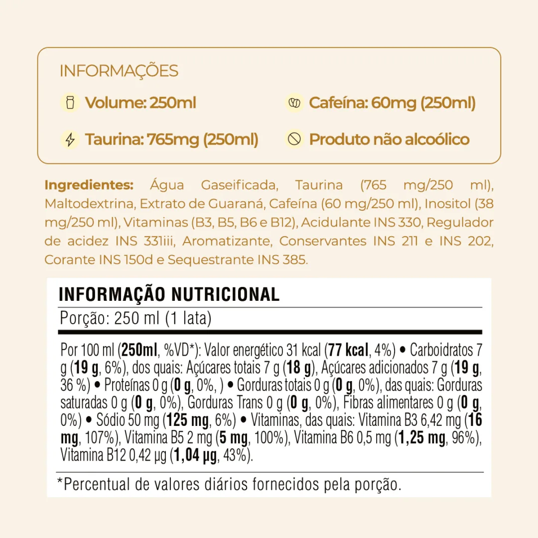 Informações e tabela nutricional do Baly Champanhe