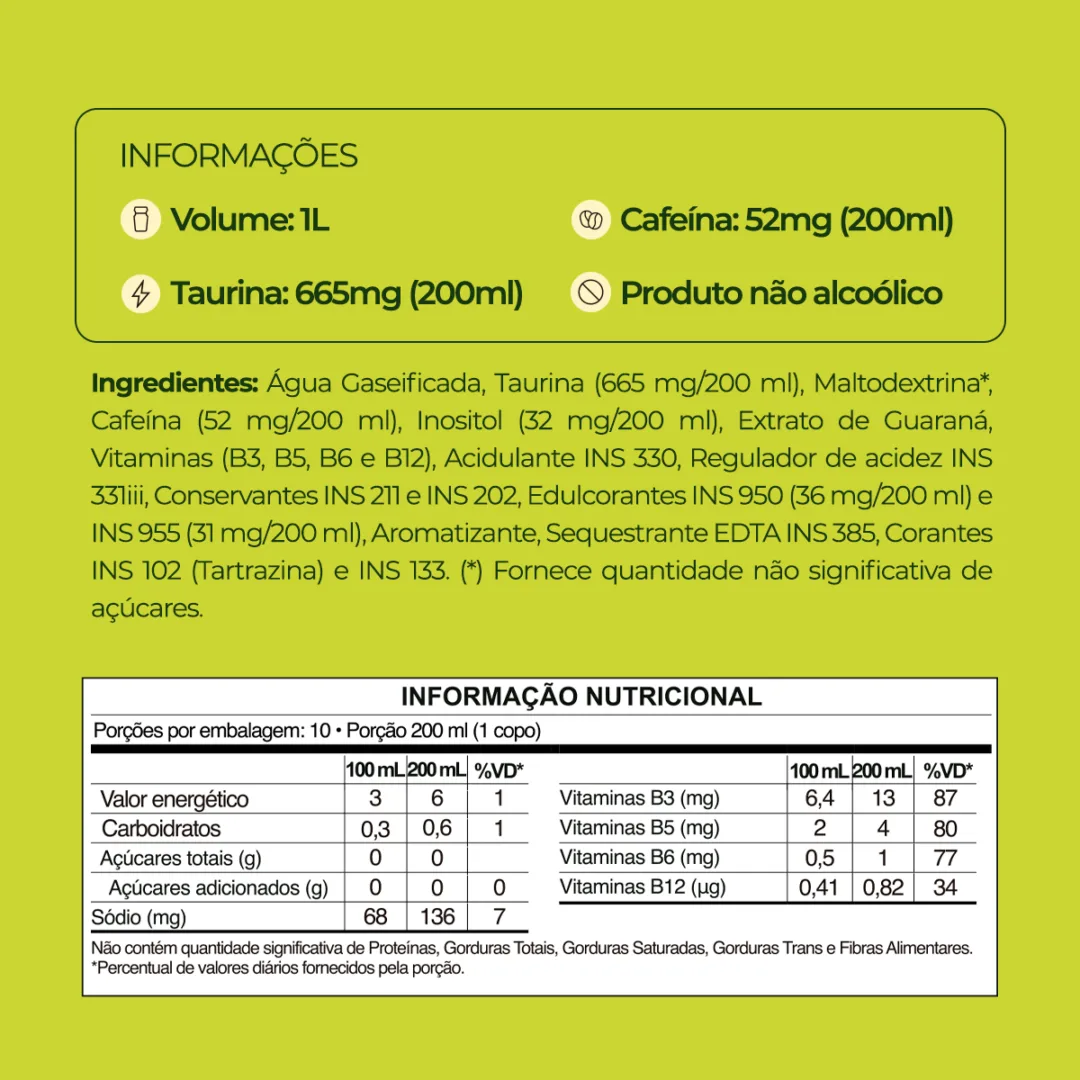 Informações e tabela nutricional do Baly Uva Verde Zero