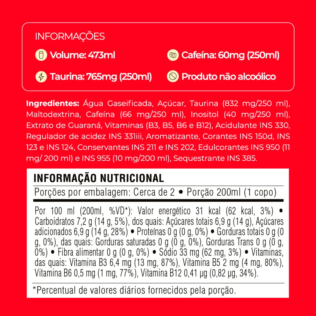 Informações e tabela nutricional do Baly Cereja