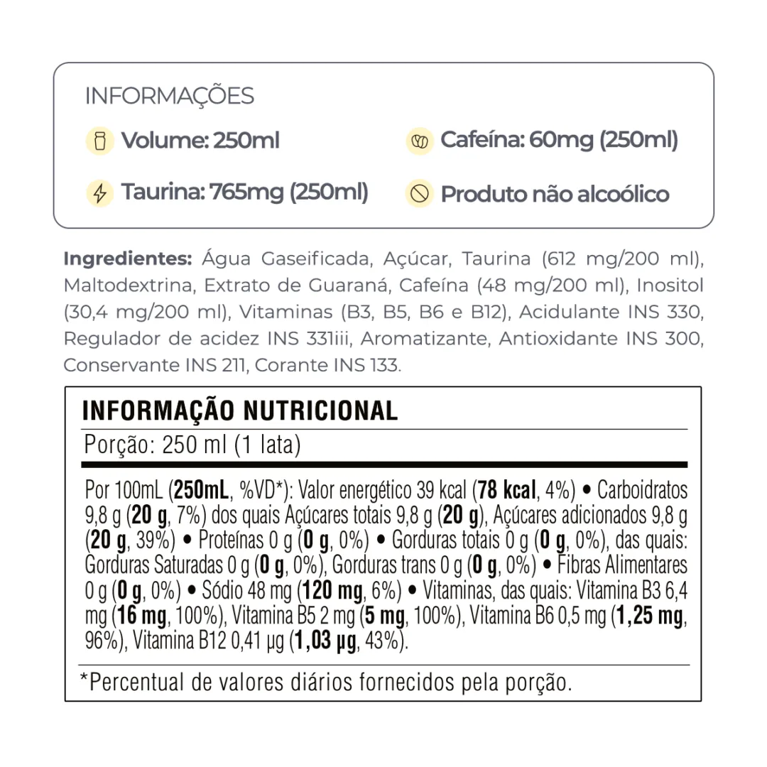 Informações e tabela nutricional do Baly Coco e Açaí
