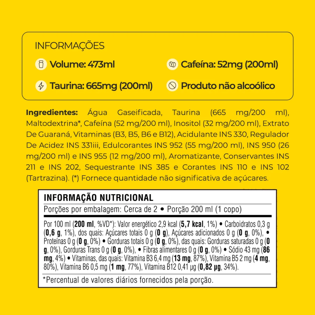 Informações e tabela nutricional do Baly Tropical Zero