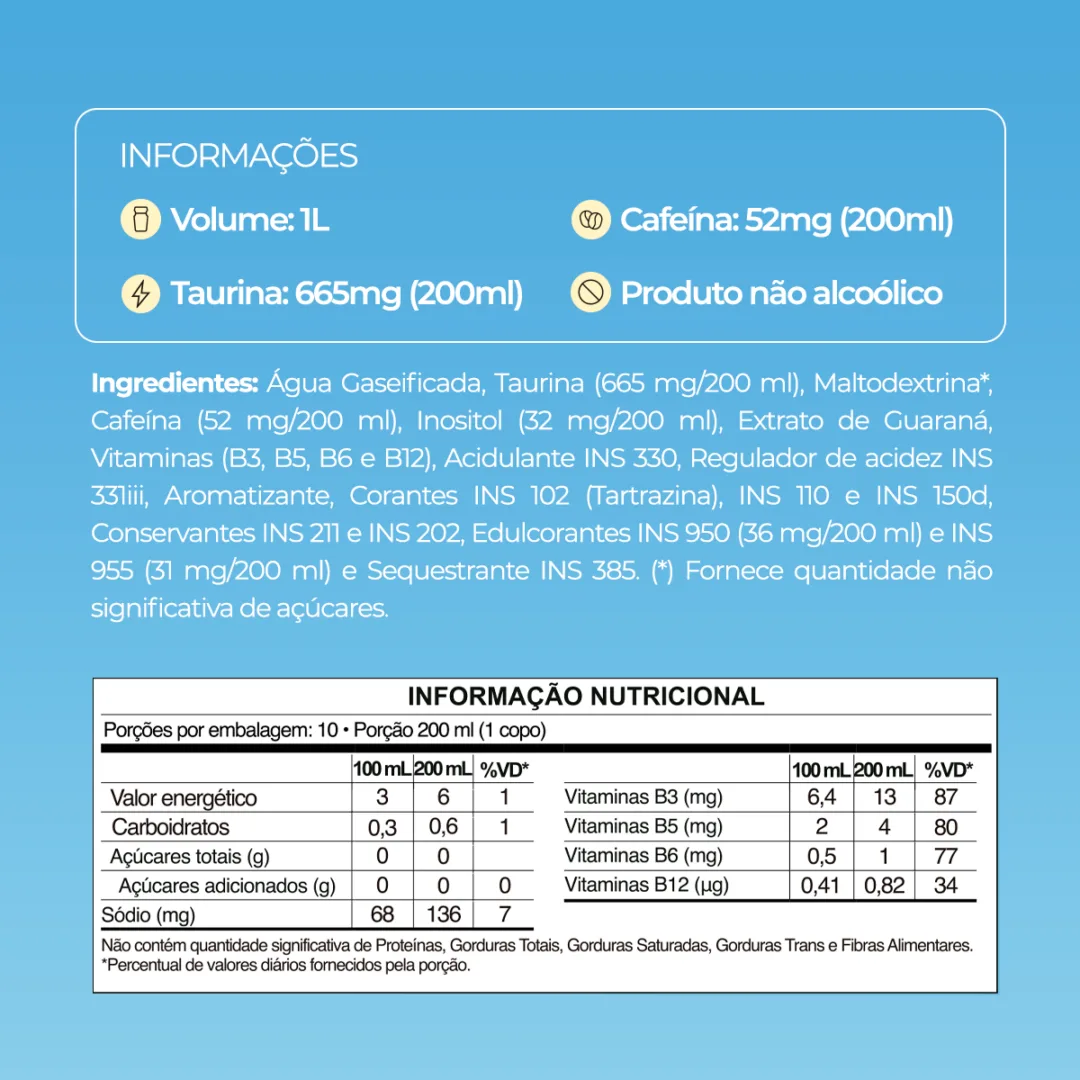 Informações e tabela nutricional do Baly Manga Zero