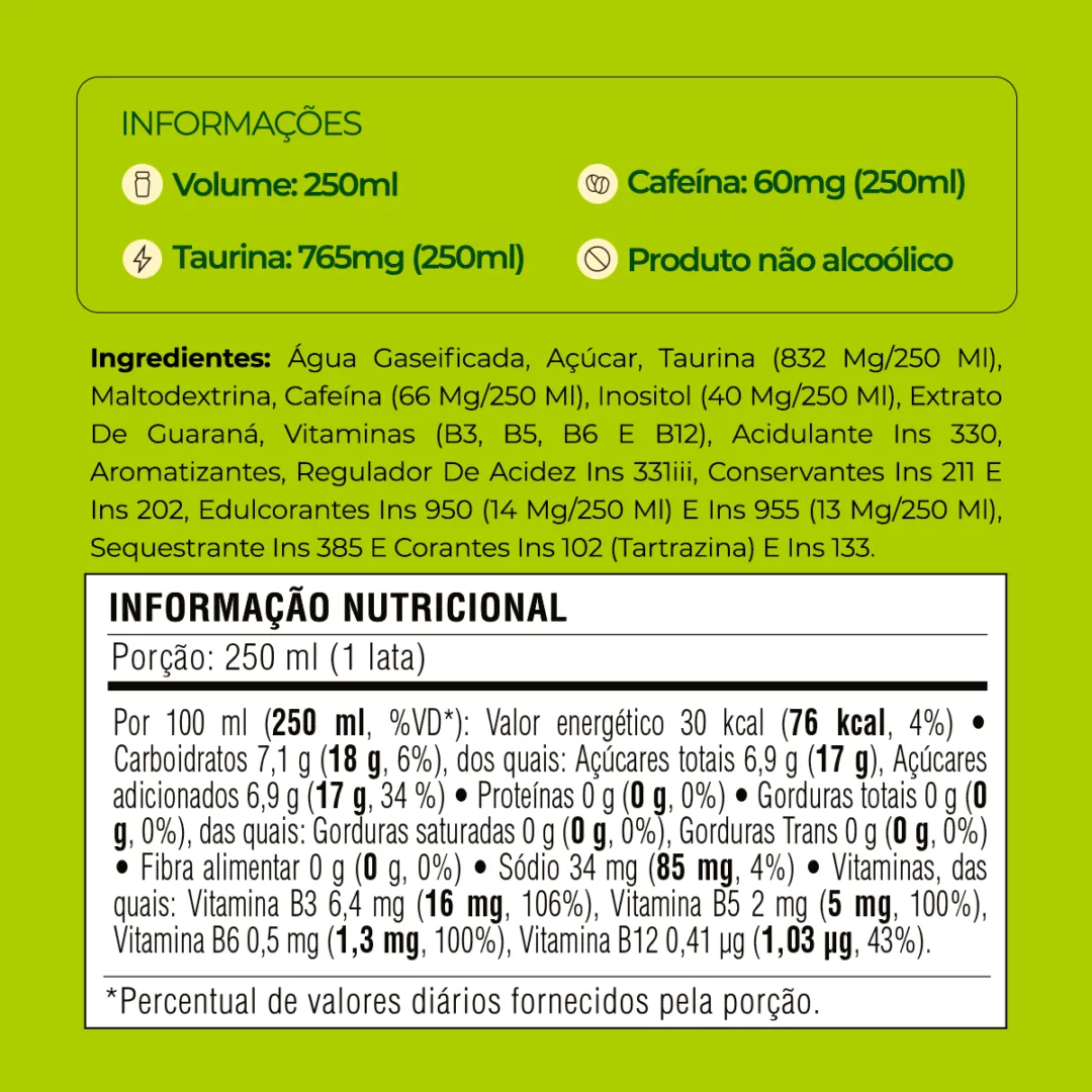 Informações e tabela nutricional do Baly Uva Verde