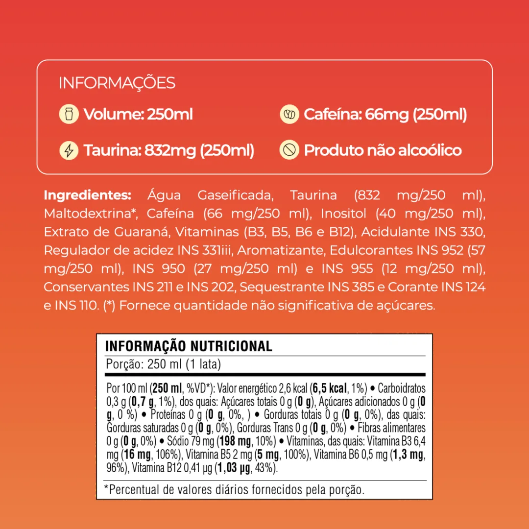 Informações e tabela nutricional do Baly Morango e Pêssego Zero