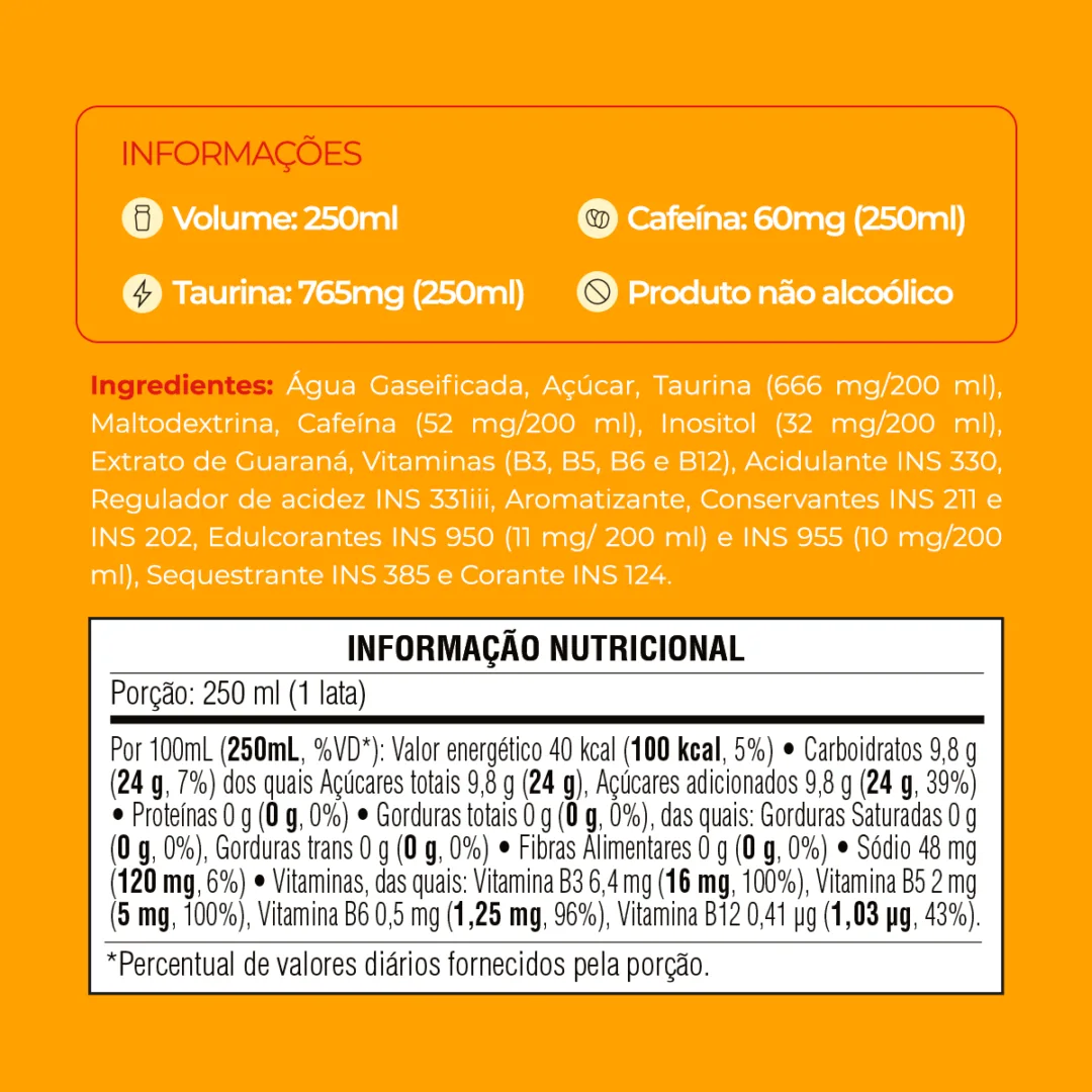 Informações e tabela nutricional do Baly Morango e Pêssego