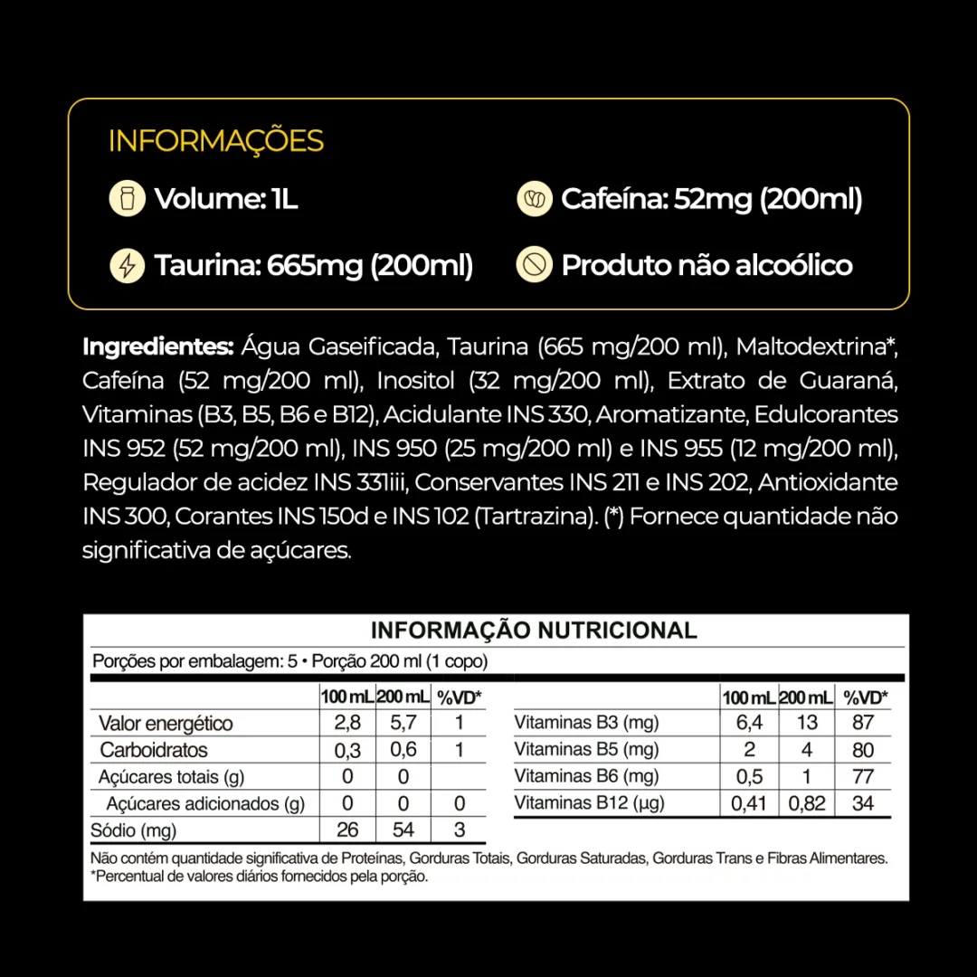 Informações e tabela nutricional do Baly Tradicional Zero