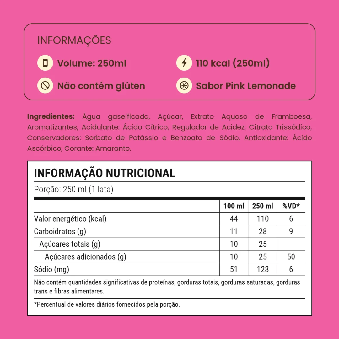 Informações e tabela nutricional do Original Pink Lemonade