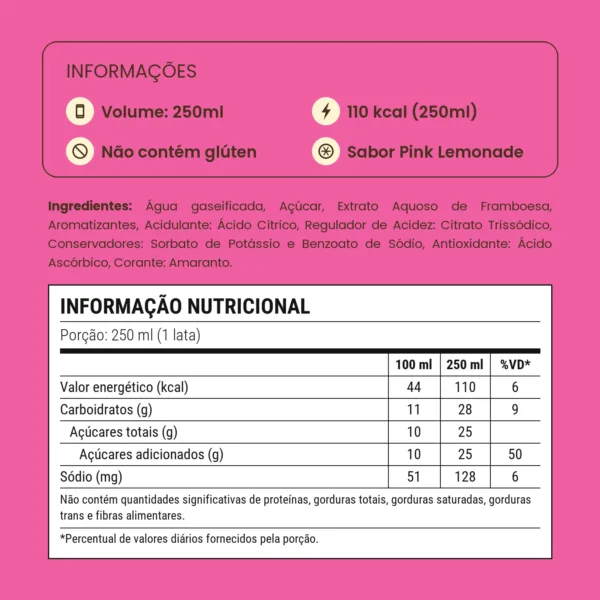 Refrigerante Original Pink Lemonade 250ml 6 UN
