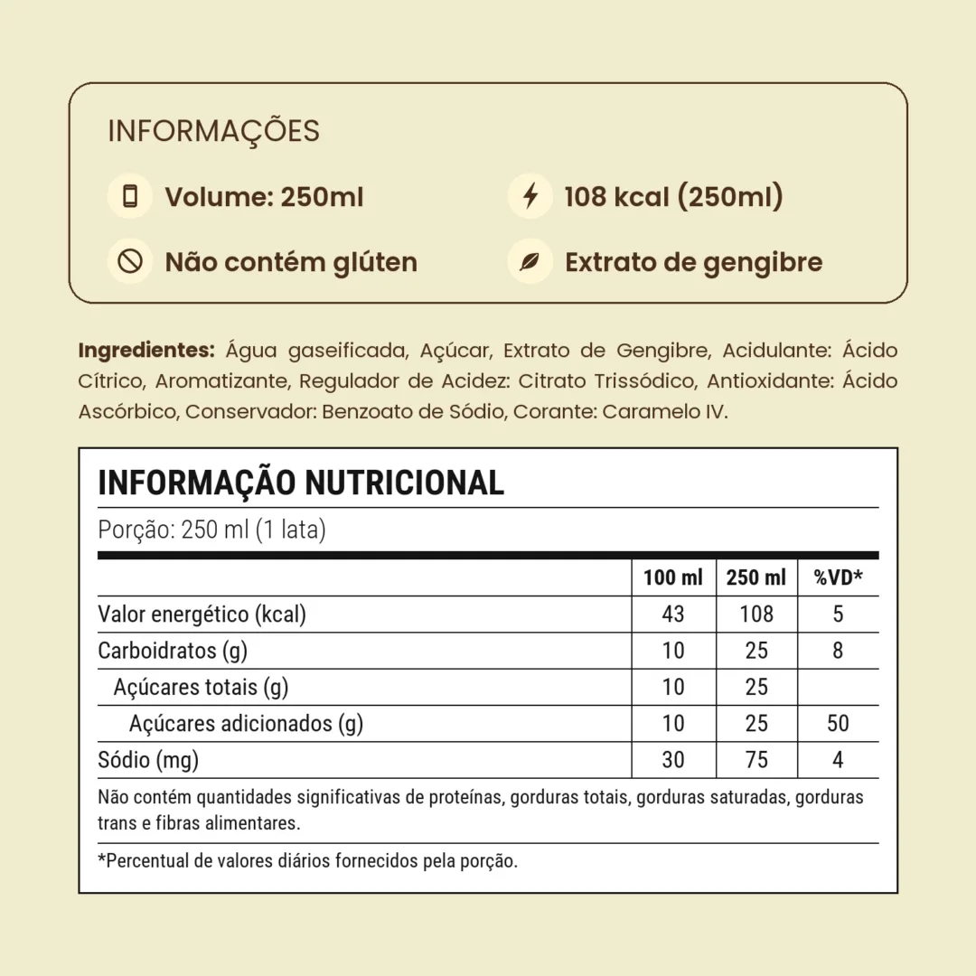 Informações e tabela nutricional do Original Ginger