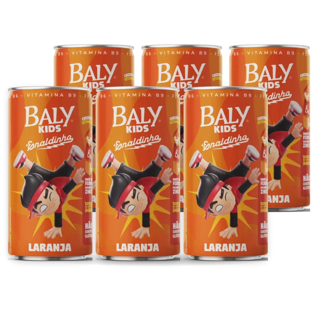 Pack com 6 latas de Baly Kids Laranja 220 ml