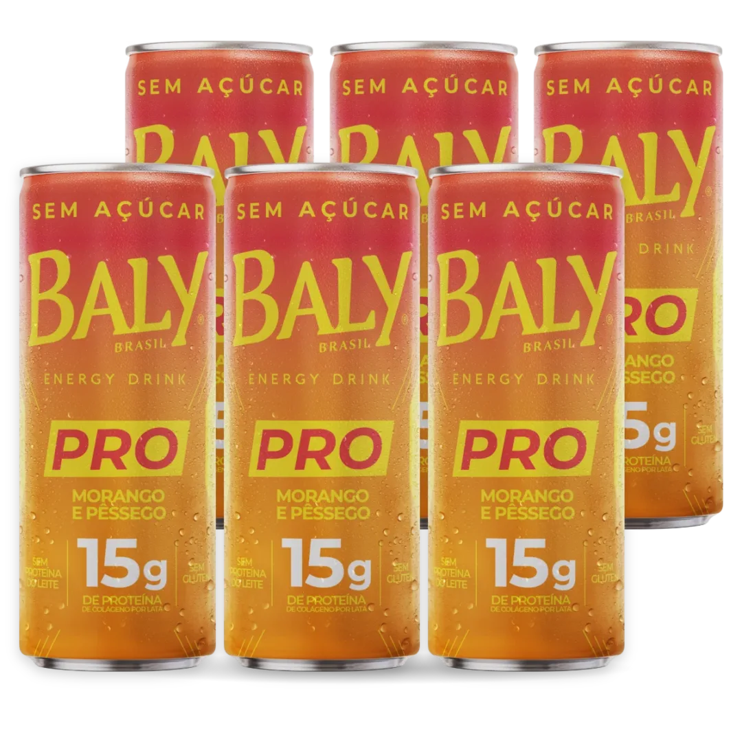 Pack com 6 latas de Baly PRO Morango e Pêssego 250 ml
