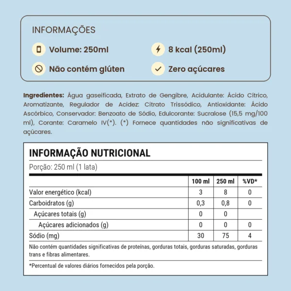 Refrigerante Original Ginger S/ Açúcar 250ml 6 UN